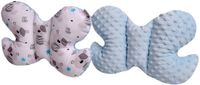 Medi Partners HOOFDKUSSEN Kindernekondersteuning 100% katoen/Minky Babynekkussen voor auto, kinderwagen, autorit, reizen, slaapnekkussen, slaaprol (teddybeer met lichtblauwe Minky)