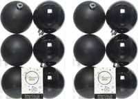 Decoris Kerstballen - 12 stuks - Zwart - 8 cm - Kunststof - Mat en Glans