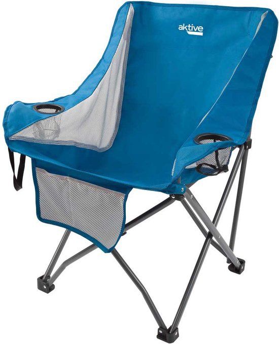 Aktive Vouwen Camping Stoel Met Bekerhouder & Zak Blauw