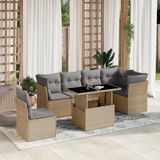 Maison Exclusive - Ensemble de jardin, 7 pièces, avec coussins, beige, en polyrotin