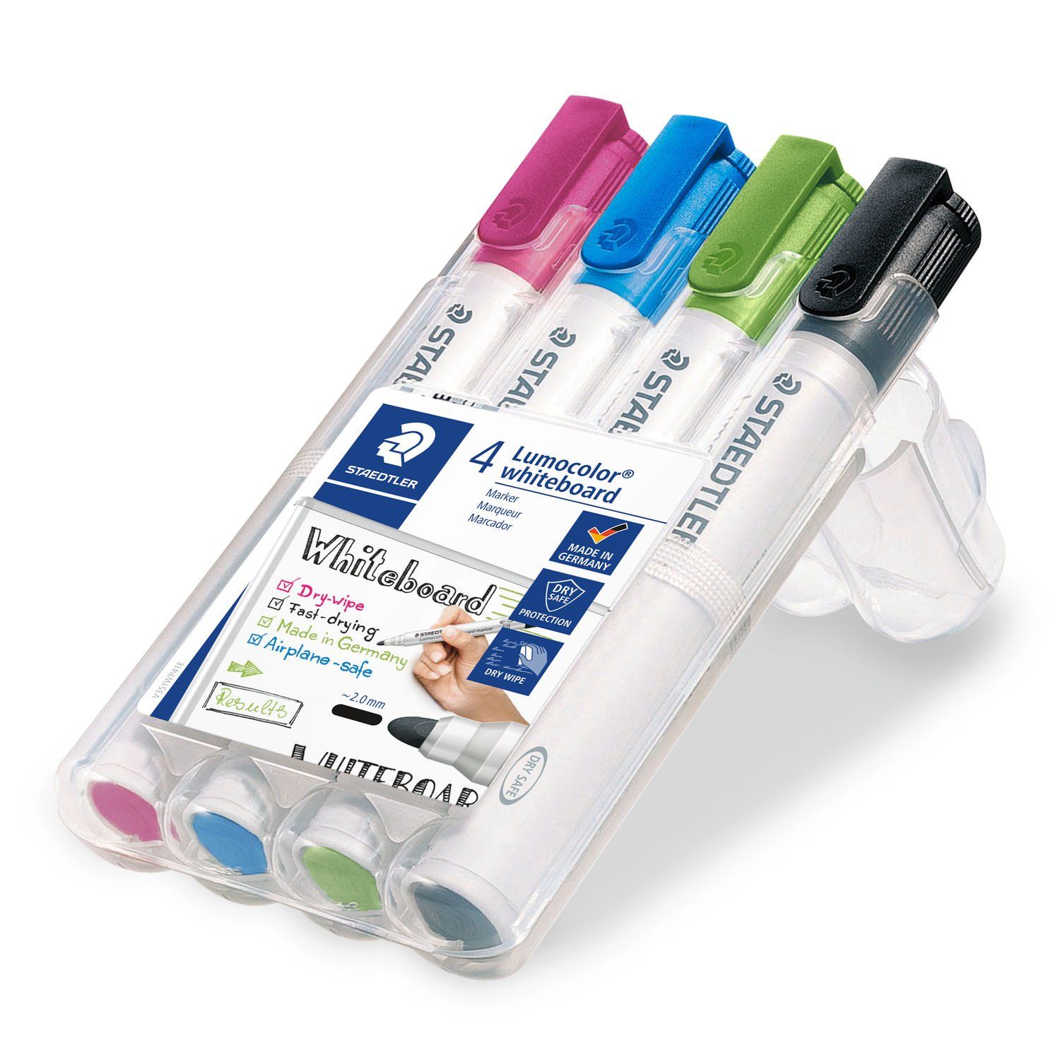 Staedtler Lumocolor 351 - 4 Pack - Bullet Tip Markers - Black, Light Blue, Light Green, Pink