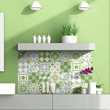 Ambiance Sticker Zelfklevende tegelstickers, groene ornamenten, cementtegels, wandsticker, badkamer en keuken, 24 stuks, 15 x 15 cm