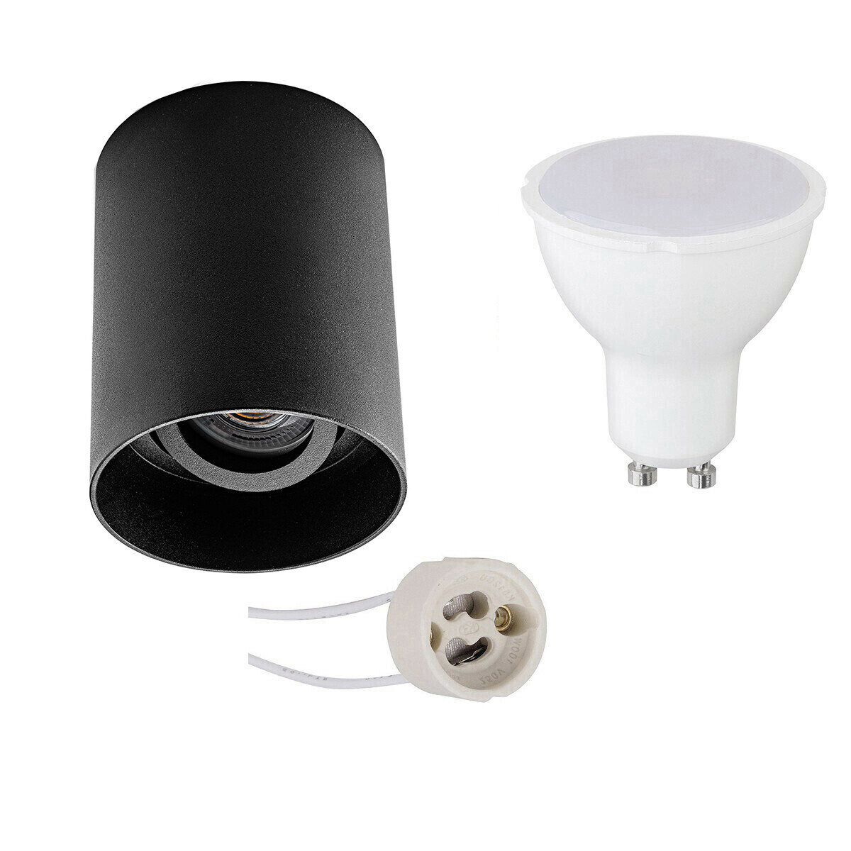 BES LED Voordeelset Opbouwspot Set - Pragmi Luxina Pro - GU10 Fitting - Dimbaar - Opbouw Rond - Mat Zwart - 6W - Natuurlijk Wit 4200K - Verdiept - Kantelbaar - Ã˜90mm