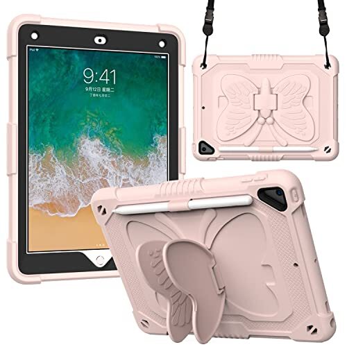 Aowdoy Beschermhoes voor iPad 9,7 inch (6e / 5e generatie, model 2018/2017), met bescherming, schokbestendig, 360 graden draaibaar, standaard