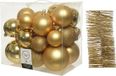 Decoris Kaemingk B.V. Kerstversiering kunststof kerstballen 6-8-10 cm met glitter folieslingers pakket goud van 28x stuks - Kerstboomversiering