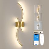Comely 32W Dimbare LED Wandlamp met Afstandsbediening, Gebogen Design Aluminium Slaapkamer Wandlamp, Moderne Gouden Binnenlamp voor Woonkamer Trap Keuken