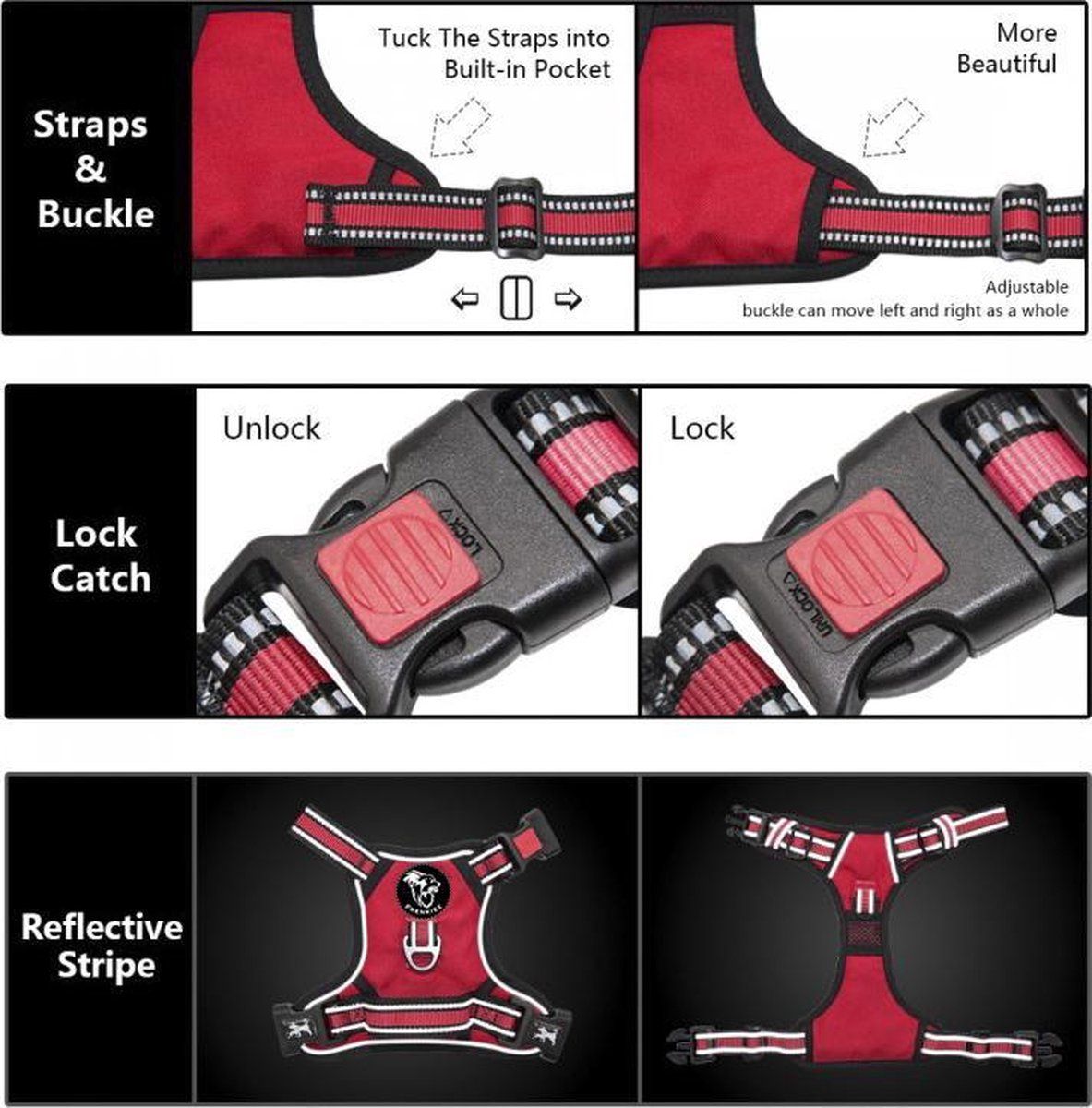 Frenkiez Reflective No Pull Comfort Harness - Red - XL