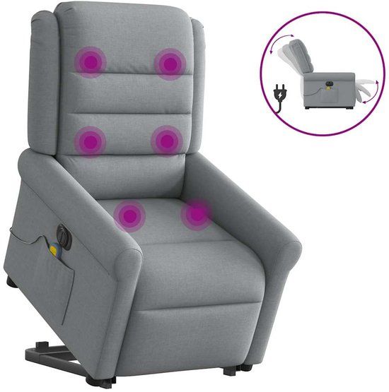 vidaXL Sta-op-massagestoel elektrisch verstelbaar stof lichtgrijs