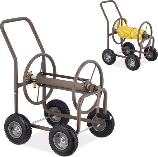 Merkloos Slangenwagen - tot 60 meter - 4 luchtbanden - handmatig - bruin/zwart/grijs