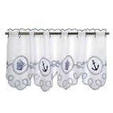 Tischdeckenshop24 Vitragegordijn met scheepsfregat pour cuisine et salle de bain, blanc, avec motif maritime, rideau de bistrot, moderne, transparent, 45 x 115 cm