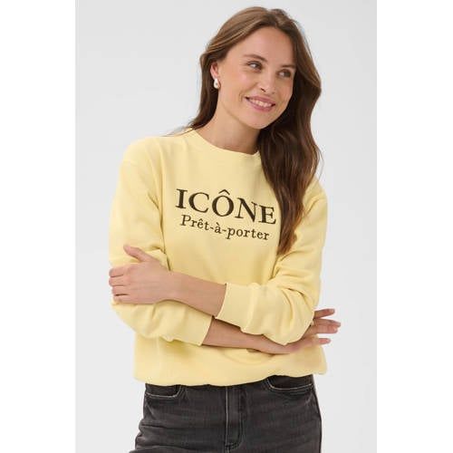 Kaffe sweater met borduursels en print - geel
