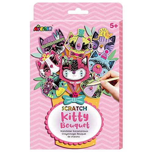 Avenir 6301731 Kras Foto's Knutselset Kattenboeket | DIY Creatieve set voor kinderen vanaf 5 jaar