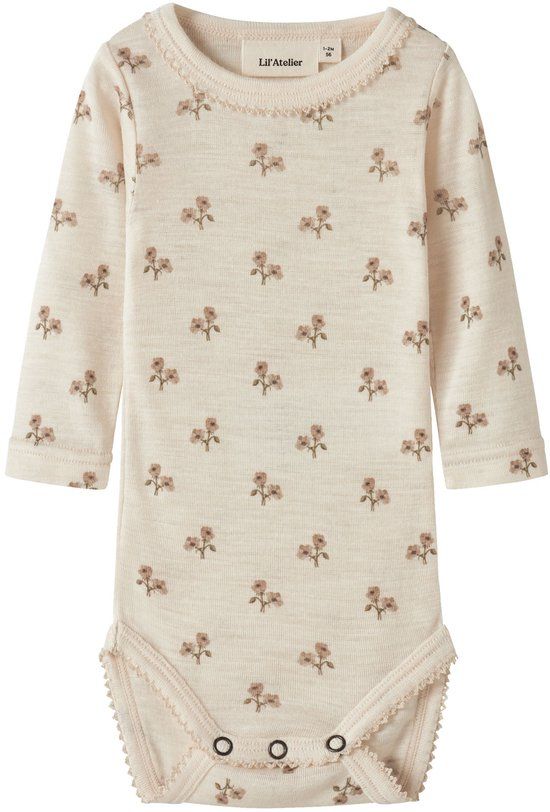 Lil' Atelier Baby Romper Lange mouwen Gebloemd Turtledove 1