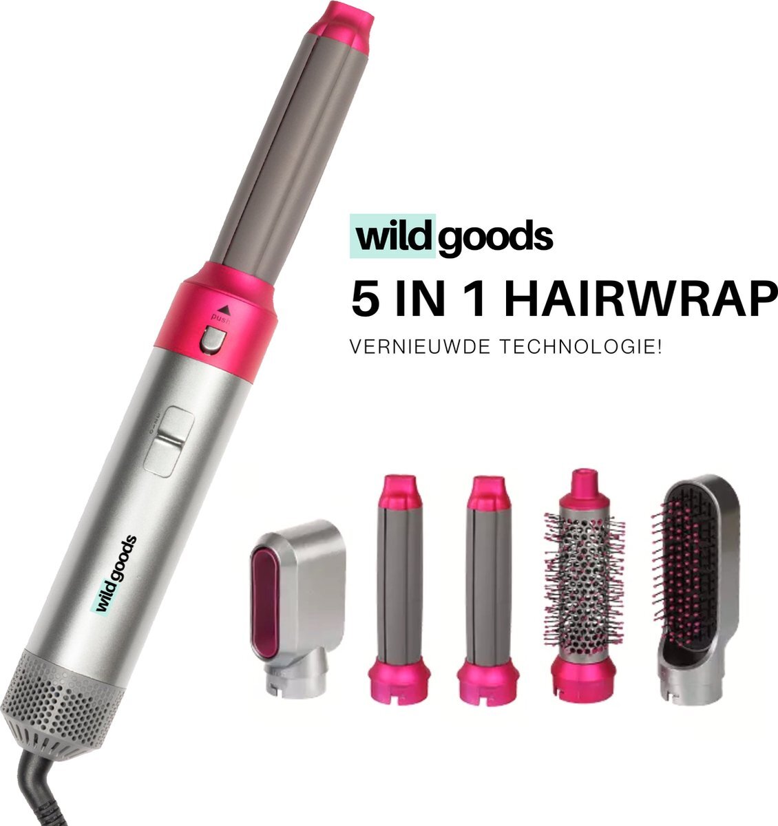 Wild Goods Wild Goods® Hairwrap - Krultang - 5 in 1 Multi Styler - Föhn 2022 editie - Föhnborstel - Hetelucht Föhn - Airstyler - Föhnborstel - Hetelucht Borstel - Krulborstel