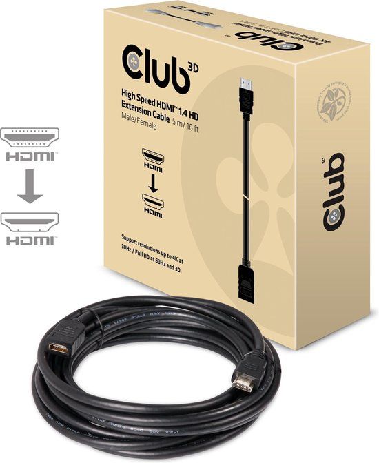 Club 3D CAC-1320 HDMI 1.4 Extension Cable - 5m - Black