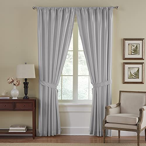 Elrene Home Fashions Versailles Faux Silk Room Darkening & Energy Efficient Lined Rod Pocket Window Curtain Drape Pleated Solid Panel, 52" x 84" (1, Gray)