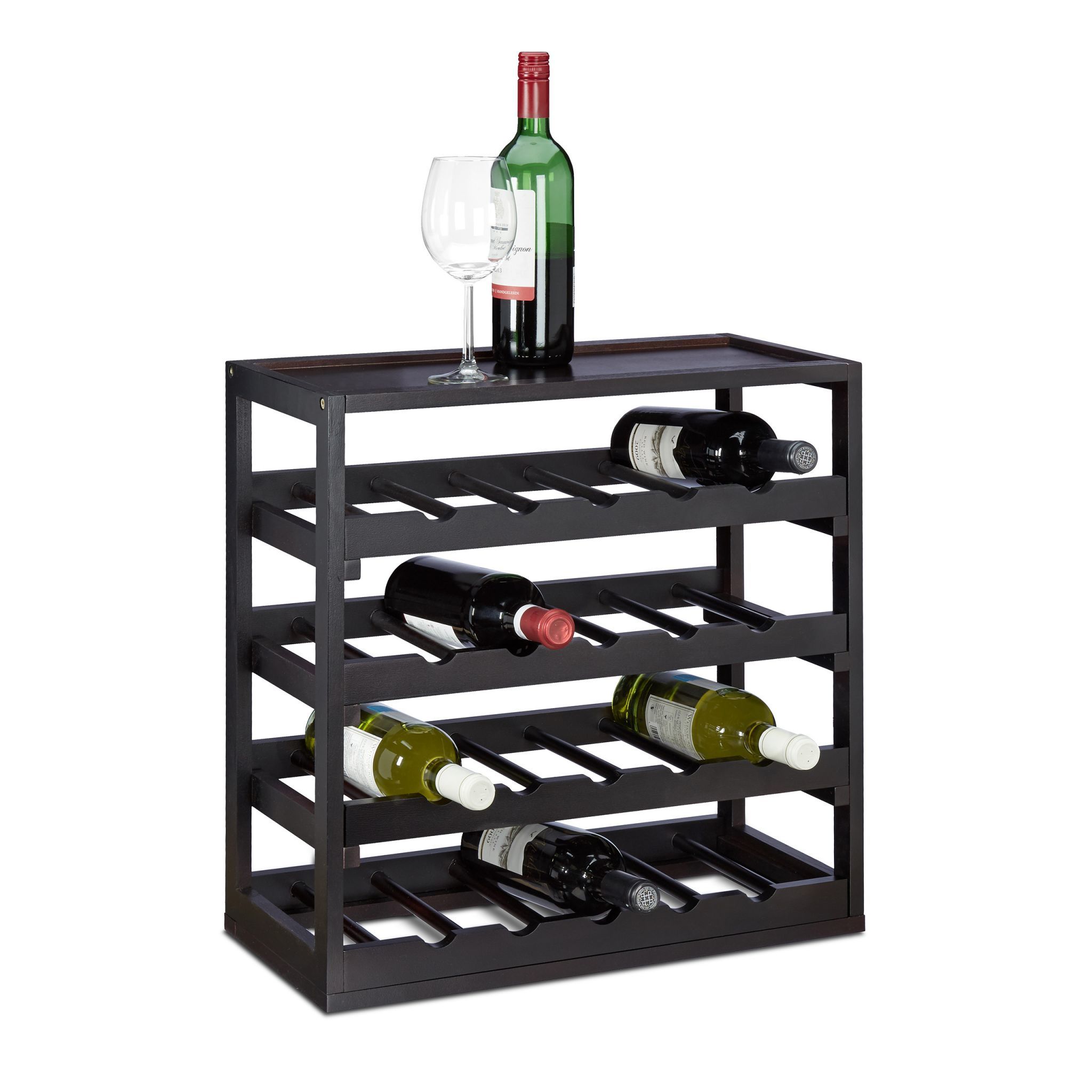 Relaxdays Wine Rack - 20 Bottles - Black Wood - Floor Standing