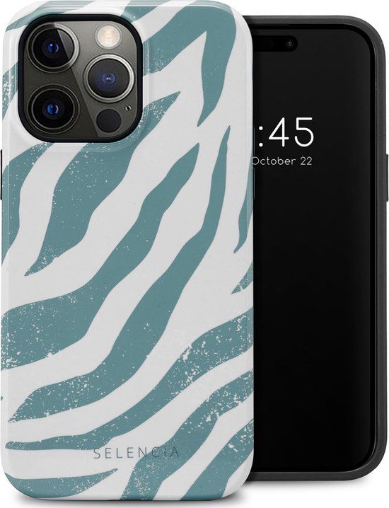Selencia Hoesje iPhone 14 Pro Max - Vivid Backcover - Colorful Zebra Pine Blue