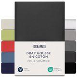 Dreamzie Boxspring Hoeslaken 180x200 cm - 200x200 cm, 100% Katoen Jersey, Matrashoogte Tot 37 cm, Hypoallergeen, Oeko-Tex, Donkergrijs