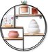 Gadgy Wandrek Industrieel - Rond met 4 Wandplanken Hout - Muurdecoratie Woonkamer - Industriële Woonaccessoires - Metaal Zwart - Ø 42x10 cm