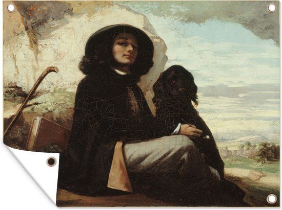 GreatGardenPosters Tuinschilderij Courbet met zwarte hond - 80x60 cm - Tuinposter - Buitenposter