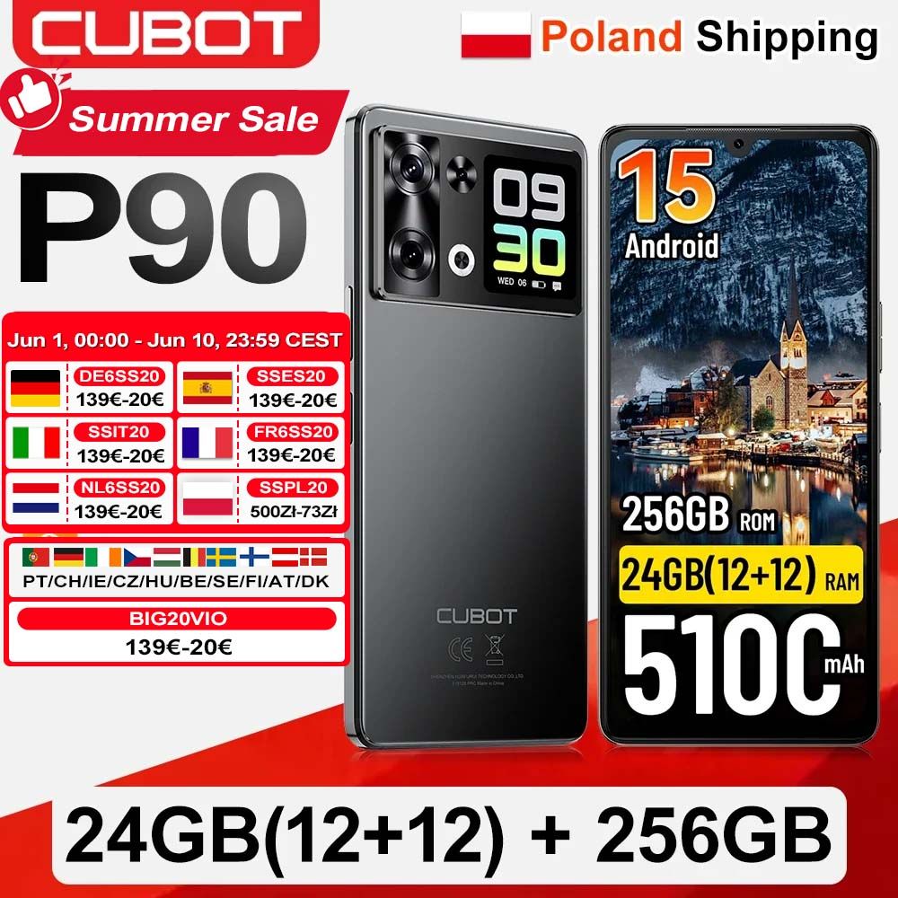 Cubot P90 Smartphone 5100mAh Android 15 24(12+12)GB + 256GB 6.88" 120Hz 64MP Mobiele telefoon NFC vingerafdrukscanner