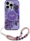 Guess IML Flowers Case met beads strap geschikt voor iPhone 16 Pro Max - Paars