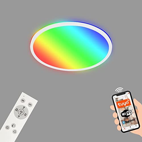 Briloner - Slimme LED plafondlamp, RGB heldere kleuren, Indirect lichteffect, Neutraal wit licht, WiFi-woonkamerlamp, afstandsbediening, spraakbesturing.