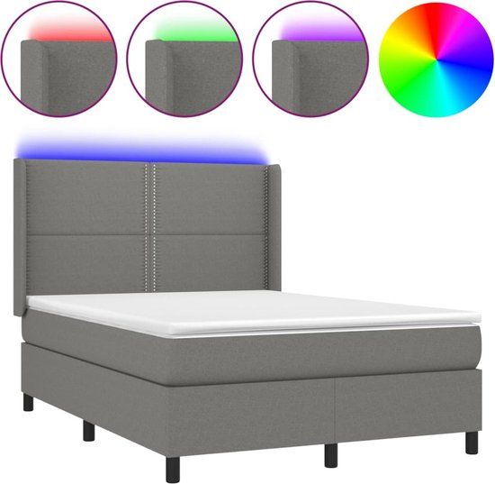 vidaXL Boxspring met matras en LED stof donkergrijs 140x190 cm