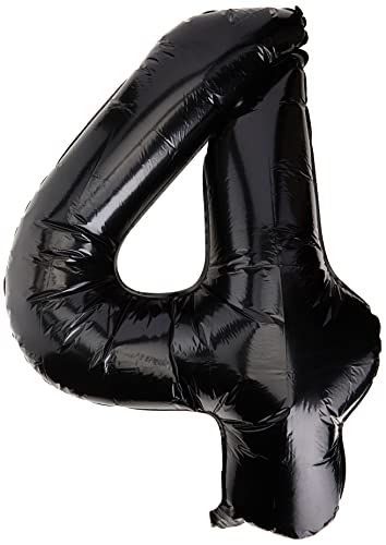Unique Party Gigantische folieballon - Zwart - Cijfer 4 - 86 cm