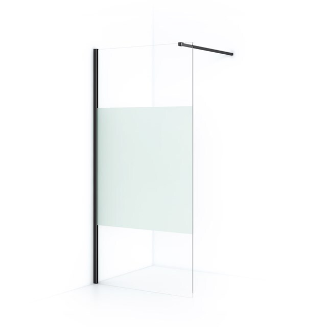 Maxaro Inloopdouche Diamond 100cm 8mm Helder Veiligheidsglas met Matte Strook Zwart Chroom