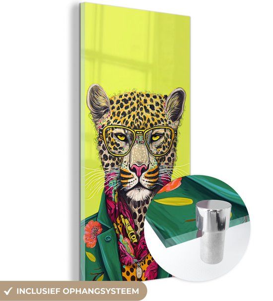 MuchoWow® Glass Painting 20x40 cm - Acrylic Glass Painting - Panther - Animal - Glasses - Colors - Photo on Glass - Paintings