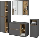 AKORD Badkamermeubelset VAMI 4-delige met twee Gaten voor Opzetwastafel / hangende Badkamerkasten / 21 Planken en 2 Lades / Grafietgrijs - Artisan Eik