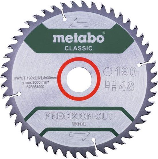 Metabo Accessoires Cirkelzaagblad | Precision Wood Classic | 190x30mm | Z48 WZ 15°/B