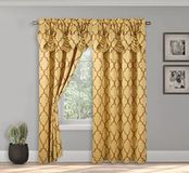 Elegant Comfort Gordijnset met Jacquard-look en Watervalvolant, Set van 2, 137 x 213 cm, Quatrefoil Patroon, Goud