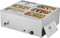 Plaque chauffante professionnelle - 6 bacs de taille 1/3 - Plaque chauffante électrique en acier inoxydable de 1,5 kW avec couvercle et louche - Set de maintien au chaud pour traiteurs, restaurants et fêtes