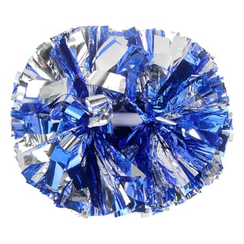 Hooshing Cheerleading pompons, blauw en zilver, met stok als handvat, voor teamgeest, sport, dans, juichen, 2 pack