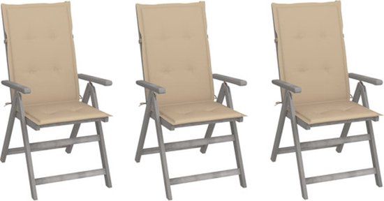 vidaXL Tuinstoelen 3 stuks verstelbaar met kussens massief acaciahout