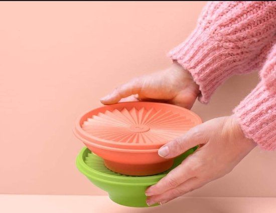 Tupperware set van 2 zonnedekschalen - groen / oranje - 4 stuks - 25 jaar garantie