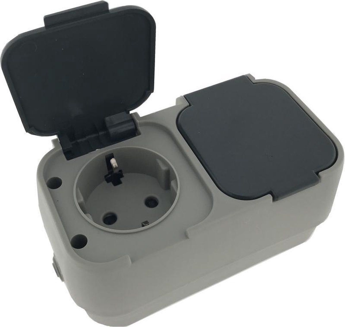 Ben Tools 2x stuks buiten wandstopcontact 2-voudig IP54 waterdicht grijs - Met randaarde en klep