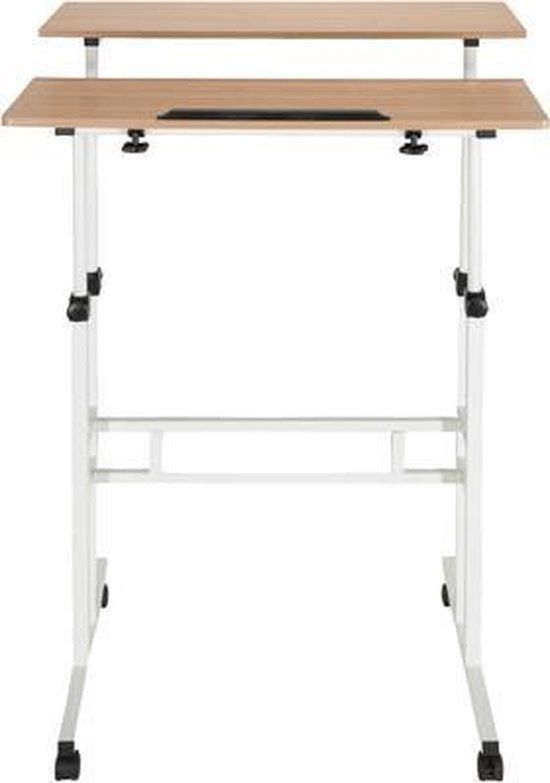hjh office WORKSTATION I - Zit-Sta bureau - Wit/Eiken - 80x60cm - Met wielen