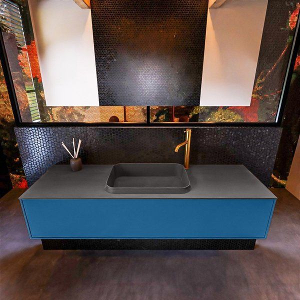 Mondiaz ERIN 150cm badmeubelset onderkast Jeans met 1 lade + Wastafel RIDGE Dark grey