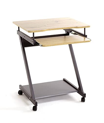 Haku Möbel Computertafel op wielen - metaal/eiken antraciet - 60 x 49 x 76 cm - 22962