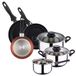 Well Home Set de cuisine, 5 pièces, acier inoxydable + 3 casseroles, Ø 16 x 20 x 24 cm, cuivre métallisé en aluminium pressé