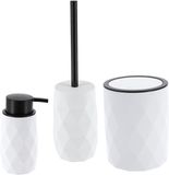 Tendance Toilet accessoire set - wc borstel/prullenbak en zeeppomp Diamond - wit - kunststof