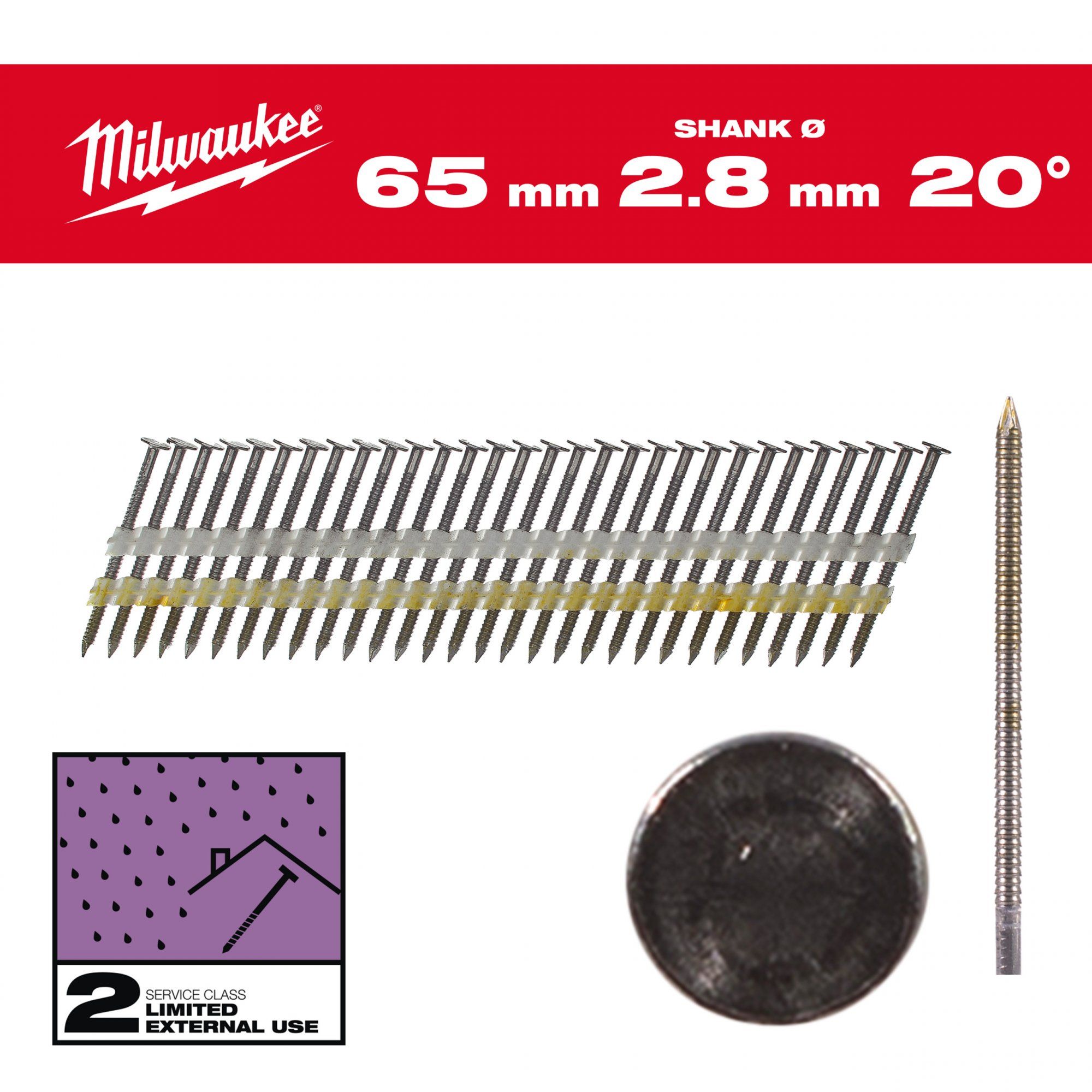 Milwaukee 4932492591 Nagels Ronde Kop 20 65mm/RS/G/SC2-2kpc
