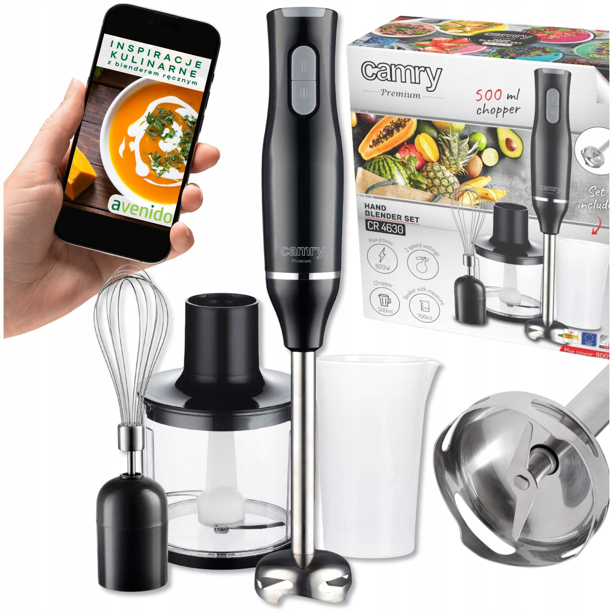Camry Camry CR 4630 800W staafmixerset: 500 ml versnipperaar, 700 ml beker met maatverdeling, Flutter