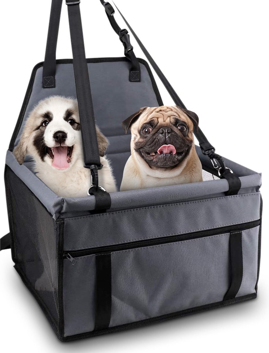 KCMultisupplies Opvouwbare Autostoel voor Hond - Hondenmand met Hondentuig - Autozitje - Autobench - Hondenstoel - Reisbench grijs