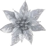 Cosy & Trendy kerstboomversiering op clip - zilveren glitter bloem - 15 cm - kerstdecoratie