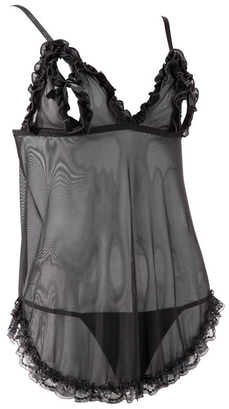 Cottelli Collection Zwarte babydoll met ruches Small